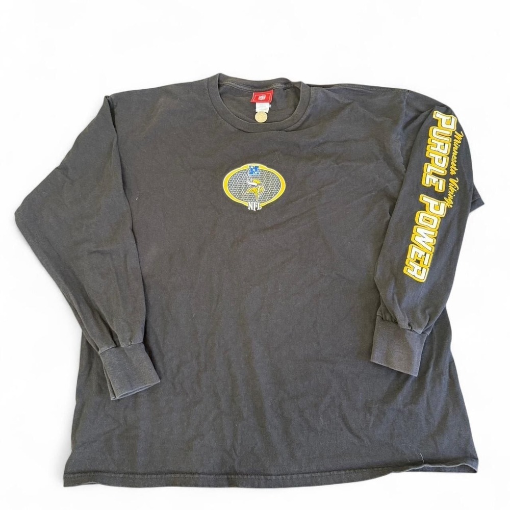 Vintage NFL Minnesota Vikings 'Purple Power' Long Sleeve Graphic Shirt, Black, X
